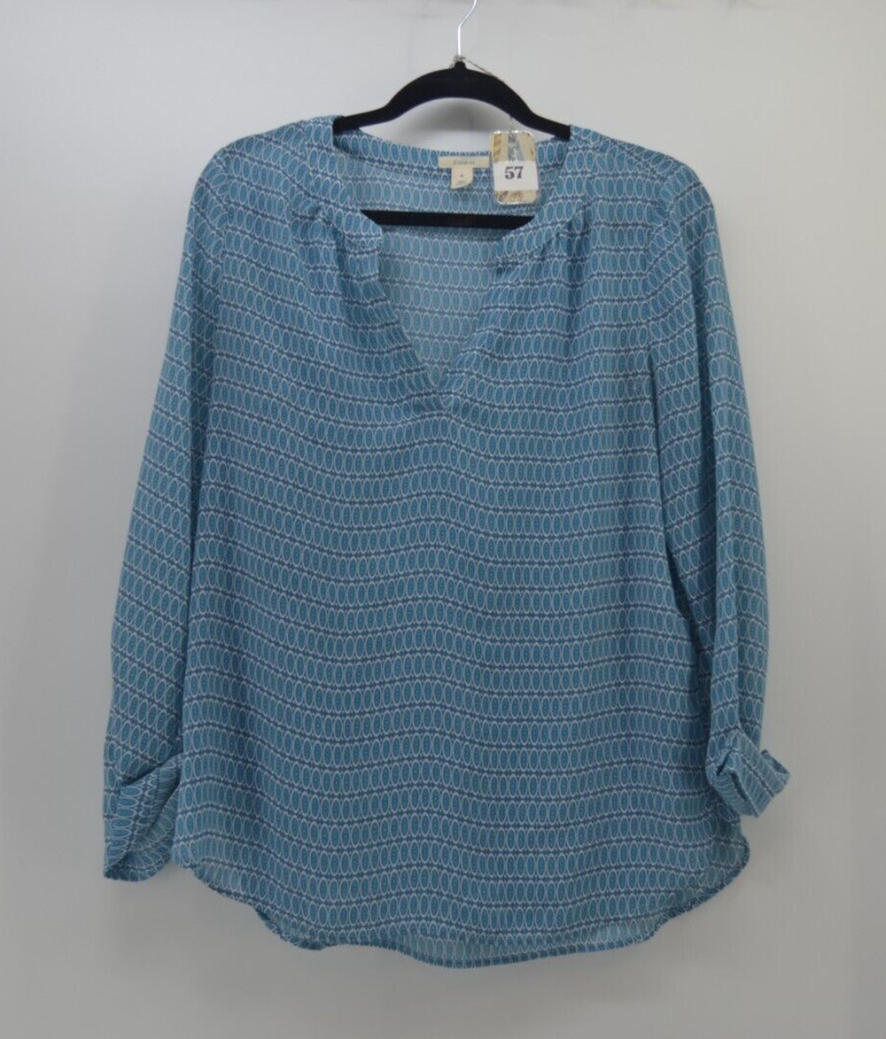 Caslon Women's Longsleeve Medium Sheer Blouse Top Blue Circles